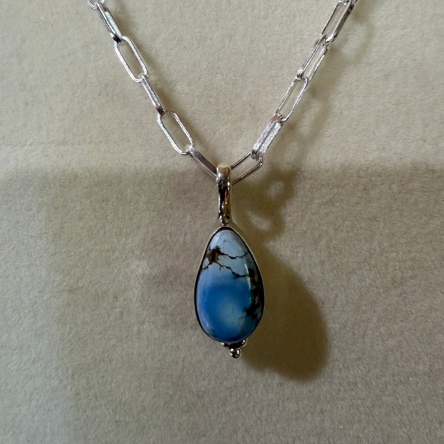 Golden Hills Turquoise Gemstone Necklace Sterling Silver Paperclip Chain 20in