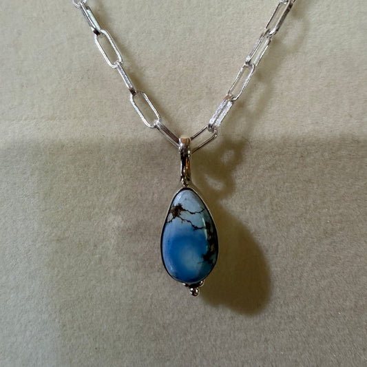 Golden Hills Turquoise Gemstone Necklace Sterling Silver Paperclip Chain 20in