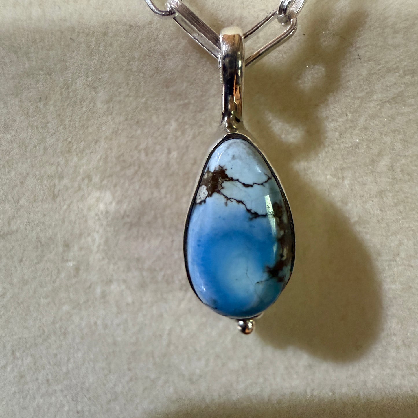 Golden Hills Turquoise Gemstone Necklace Sterling Silver Paperclip Chain 20in