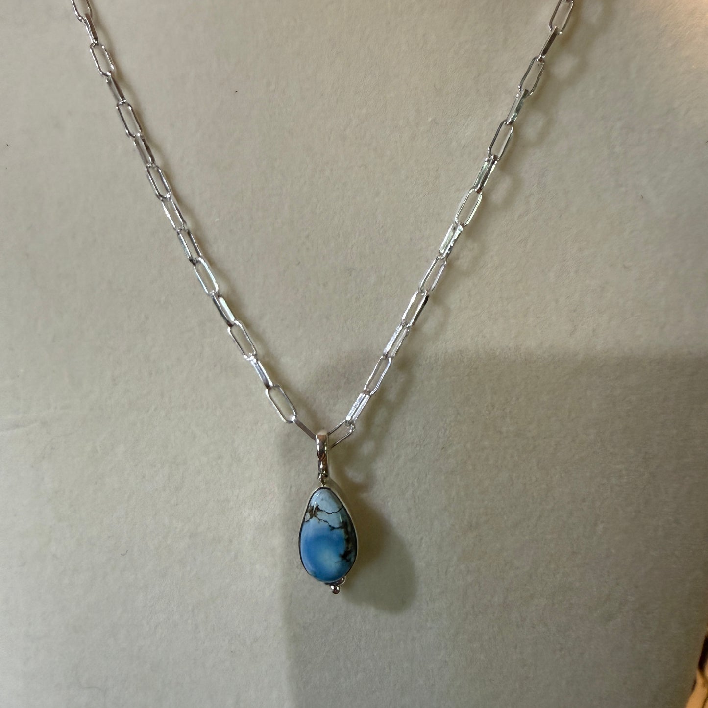 Golden Hills Turquoise Gemstone Necklace Sterling Silver Paperclip Chain 20in