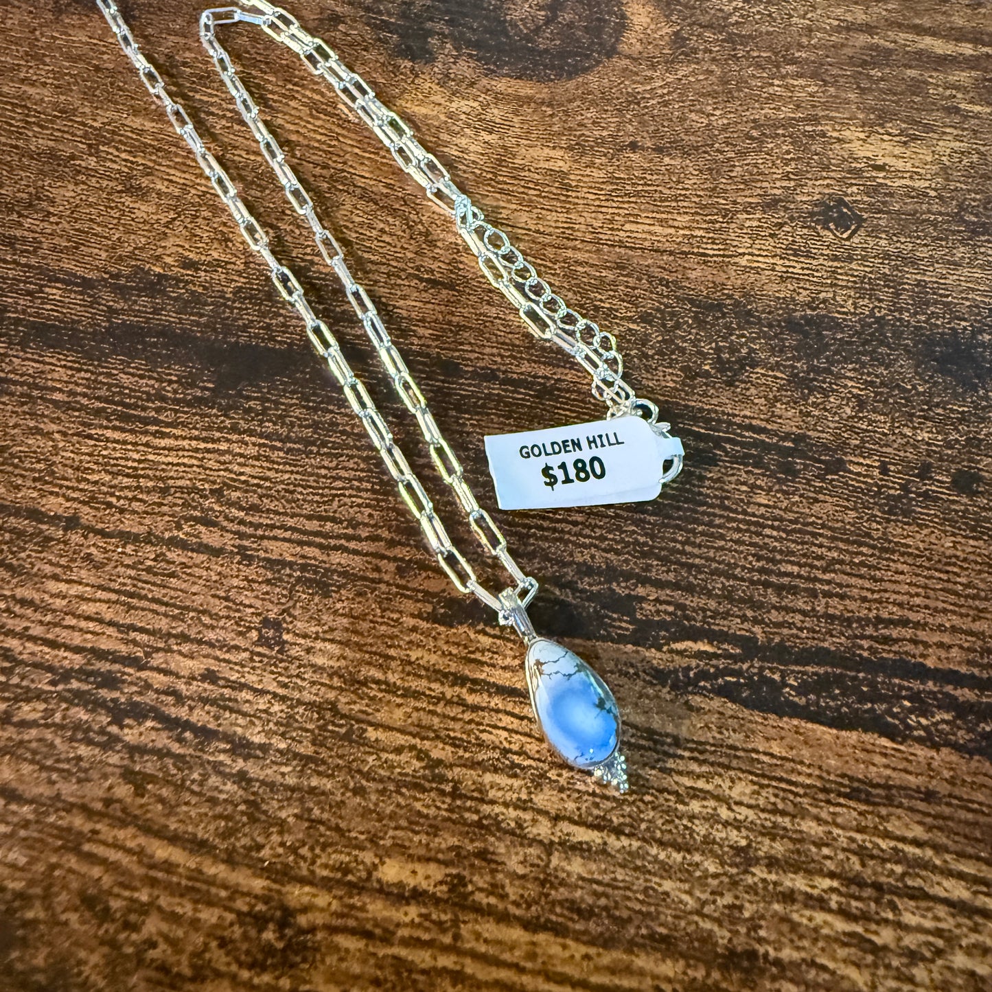 Golden Hills Turquoise Gemstone Necklace Sterling Silver Paperclip Chain 20in