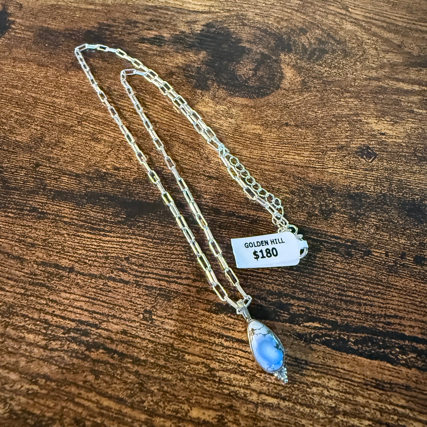 Golden Hills Turquoise Gemstone Necklace Sterling Silver Paperclip Chain 20in