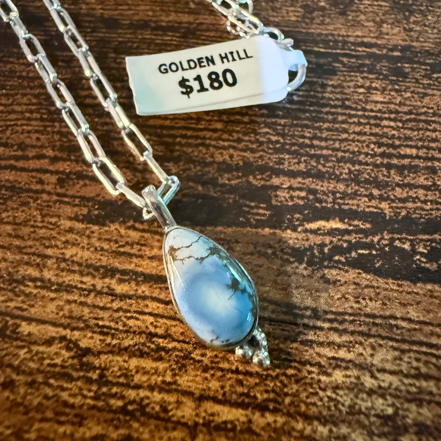 Golden Hills Turquoise Gemstone Necklace Sterling Silver Paperclip Chain 20in