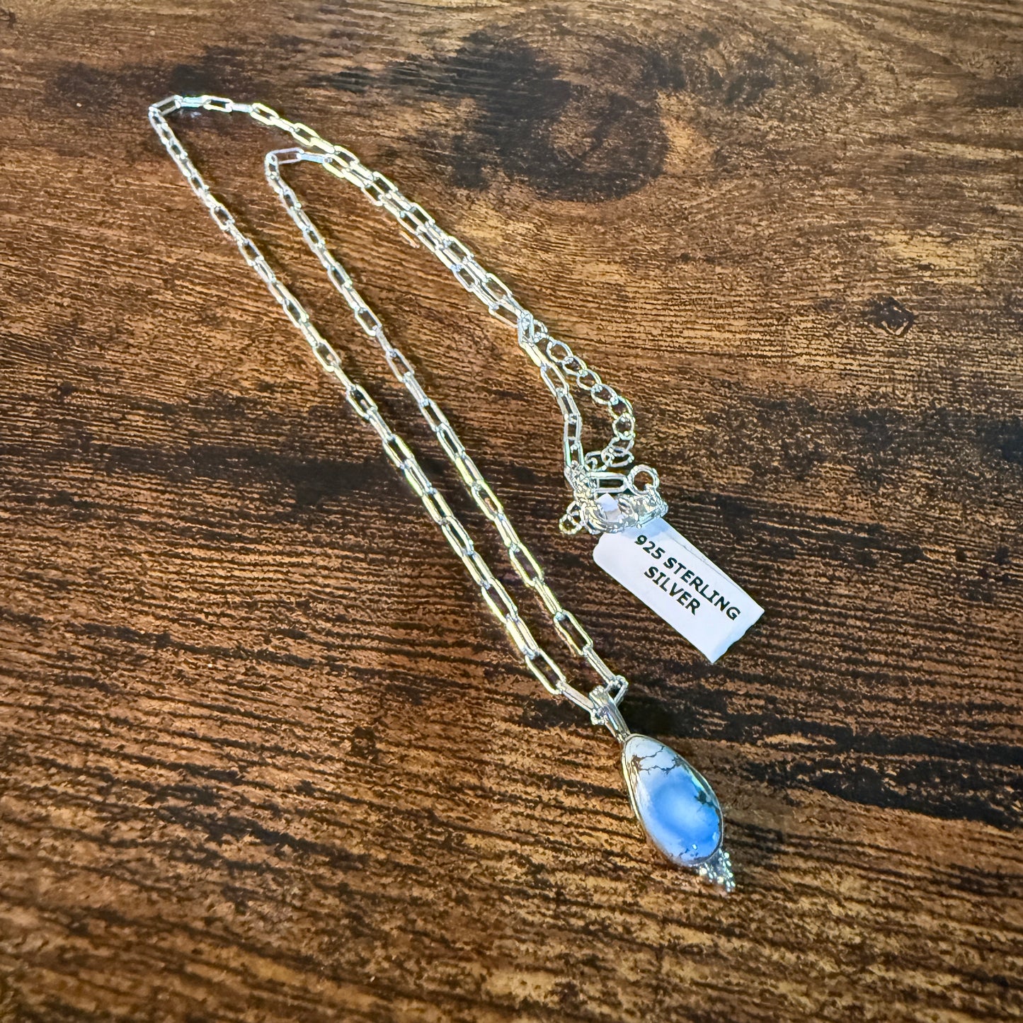 Golden Hills Turquoise Gemstone Necklace Sterling Silver Paperclip Chain 20in