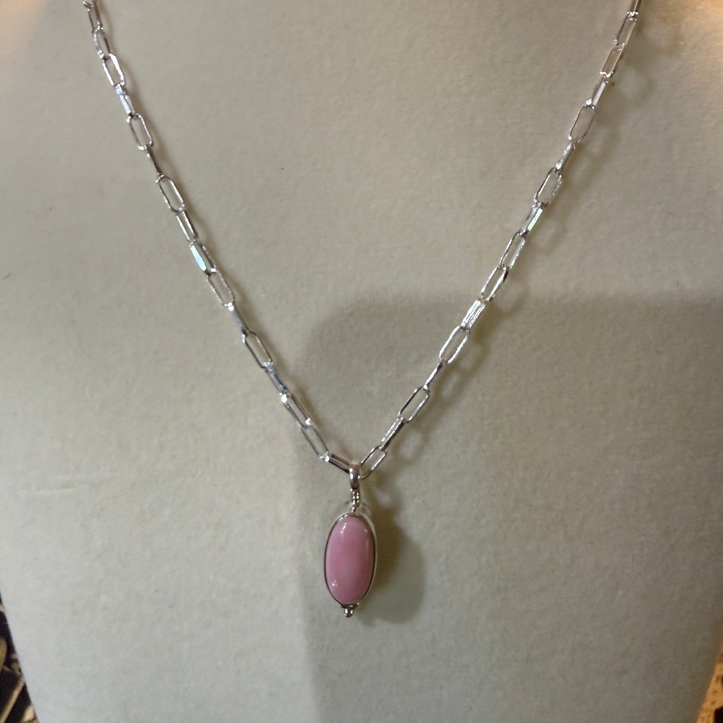 Pink Conch Turquoise Gemstone Necklace 20 Inch Paperclip Chain Sterling Silver
