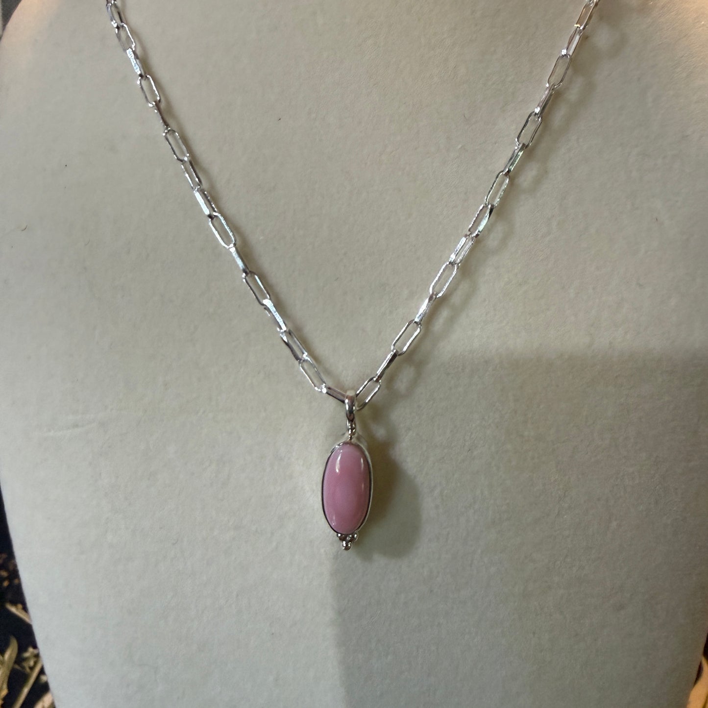 Pink Conch Turquoise Gemstone Necklace 20 Inch Paperclip Chain Sterling Silver