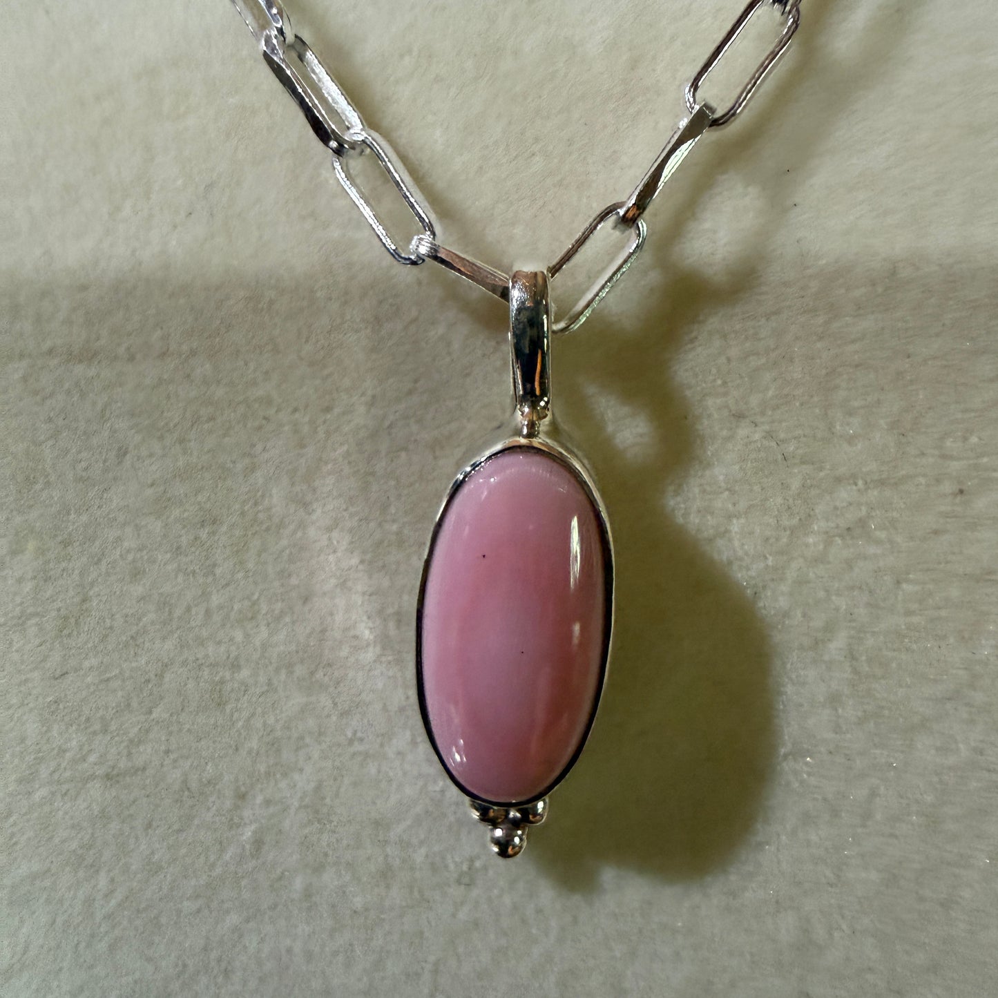 Pink Conch Turquoise Gemstone Necklace 20 Inch Paperclip Chain Sterling Silver