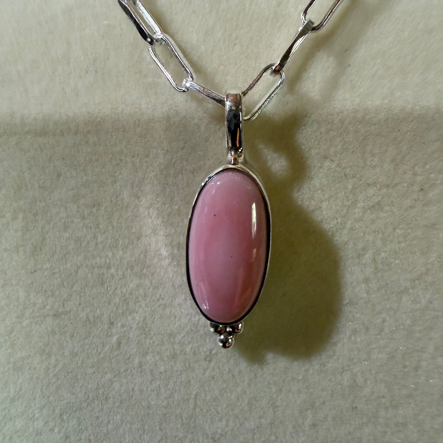 Pink Conch Turquoise Gemstone Necklace 20 Inch Paperclip Chain Sterling Silver