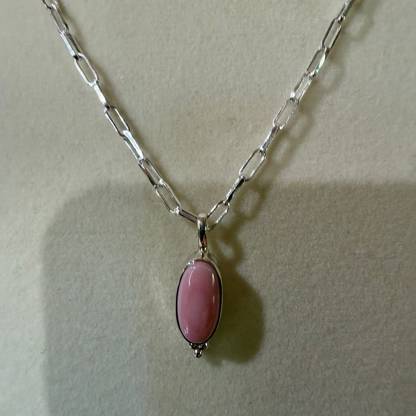 Pink Conch Turquoise Gemstone Necklace 20 Inch Paperclip Chain Sterling Silver