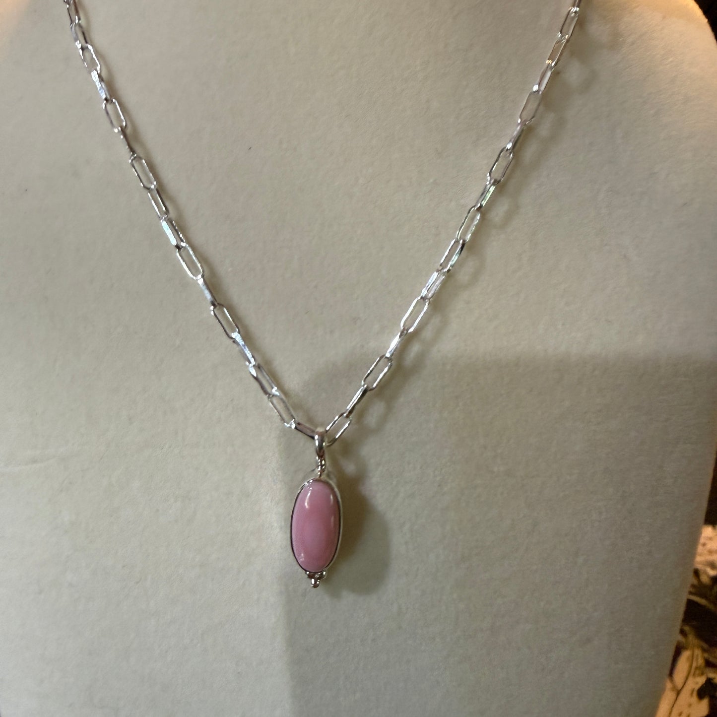 Pink Conch Turquoise Gemstone Necklace 20 Inch Paperclip Chain Sterling Silver
