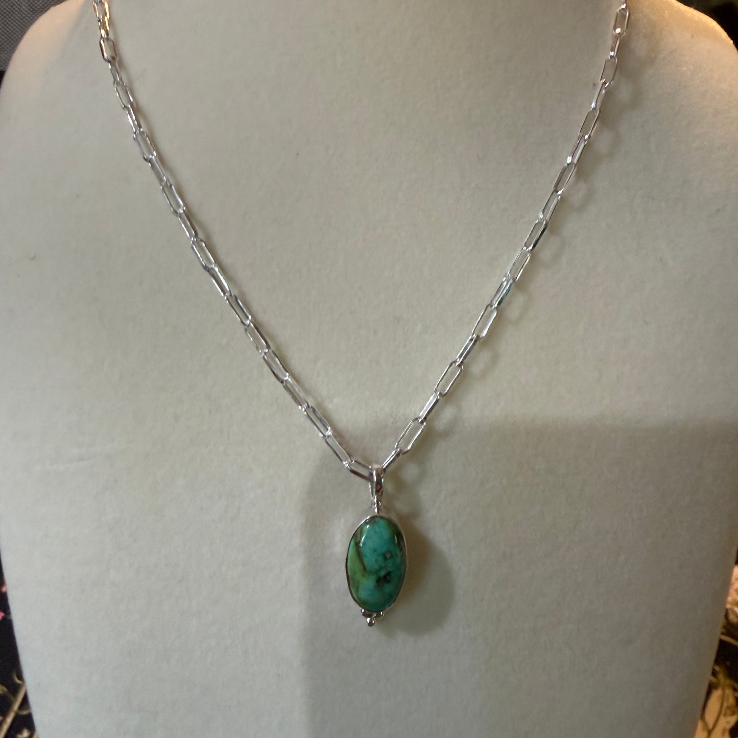 Sonoran Gold Turquoise Necklace With Sterling Silver 20 Inch Paperclip Chain