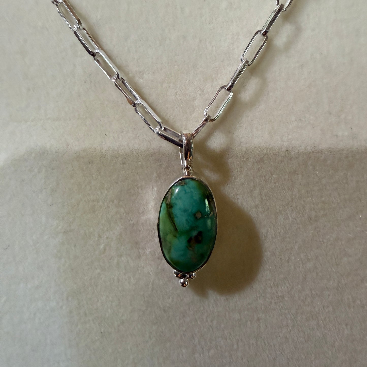 Sonoran Gold Turquoise Necklace With Sterling Silver 20 Inch Paperclip Chain