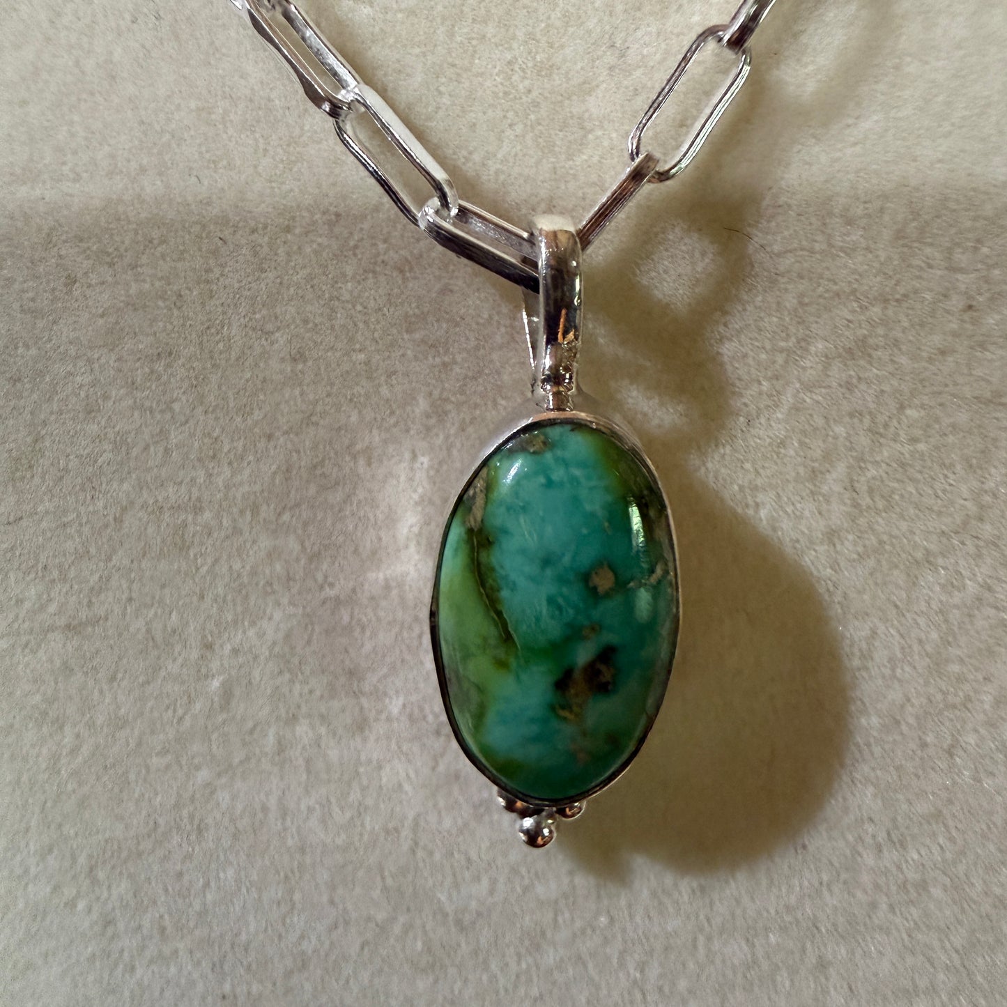 Sonoran Gold Turquoise Necklace With Sterling Silver 20 Inch Paperclip Chain