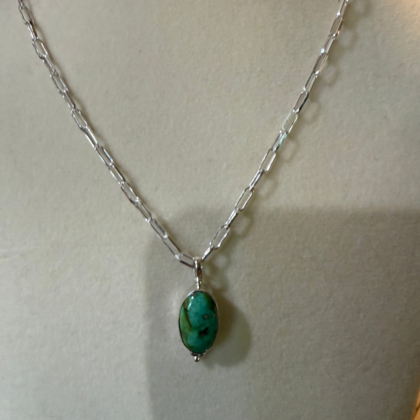 Sonoran Gold Turquoise Necklace With Sterling Silver 20 Inch Paperclip Chain