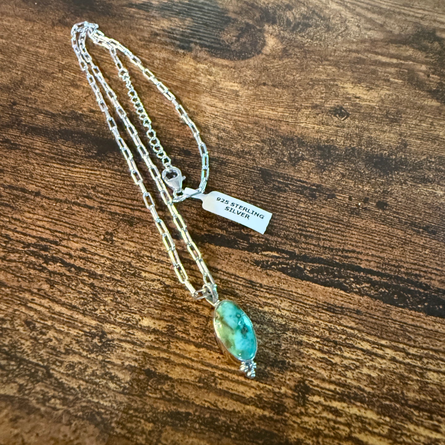 Sonoran Gold Turquoise Necklace With Sterling Silver 20 Inch Paperclip Chain
