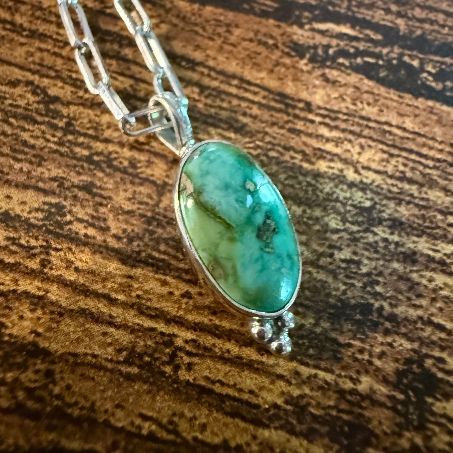 Sonoran Gold Turquoise Necklace With Sterling Silver 20 Inch Paperclip Chain