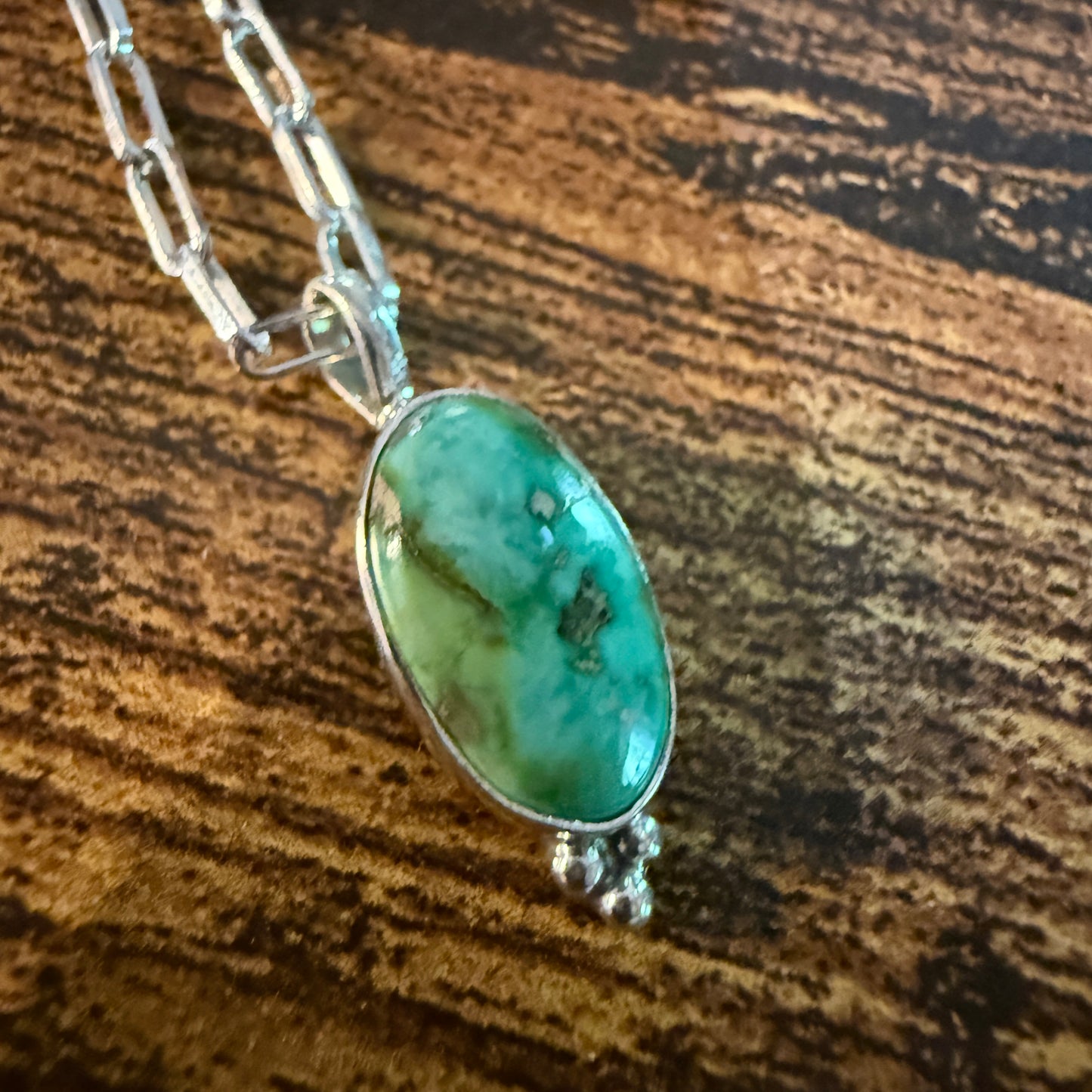 Sonoran Gold Turquoise Necklace With Sterling Silver 20 Inch Paperclip Chain