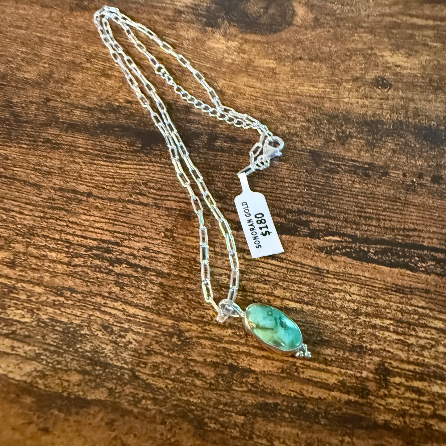 Sonoran Gold Turquoise Necklace With Sterling Silver 20 Inch Paperclip Chain