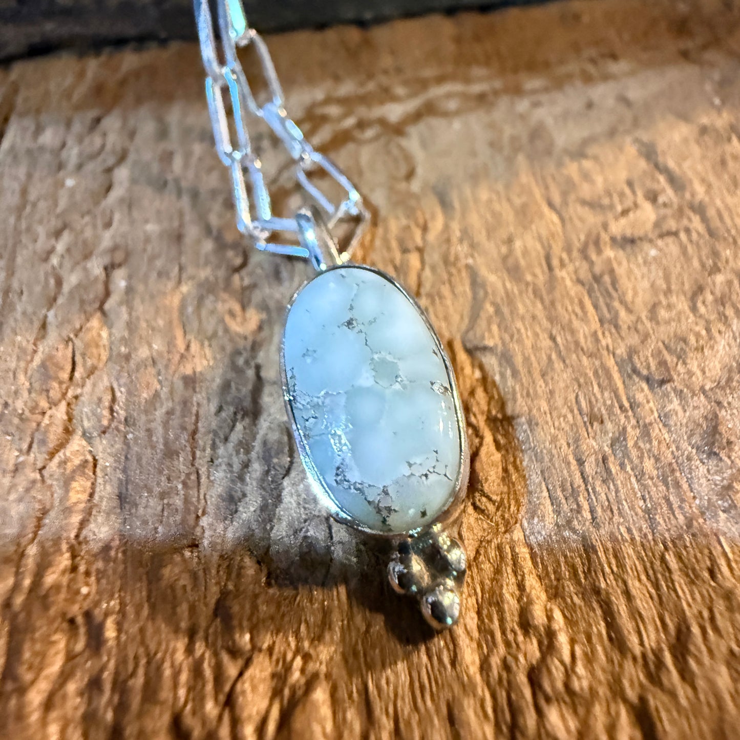 Paloma Turquoise Gemstone Necklace 20 Inch Paperclip Chain Sterling Silver