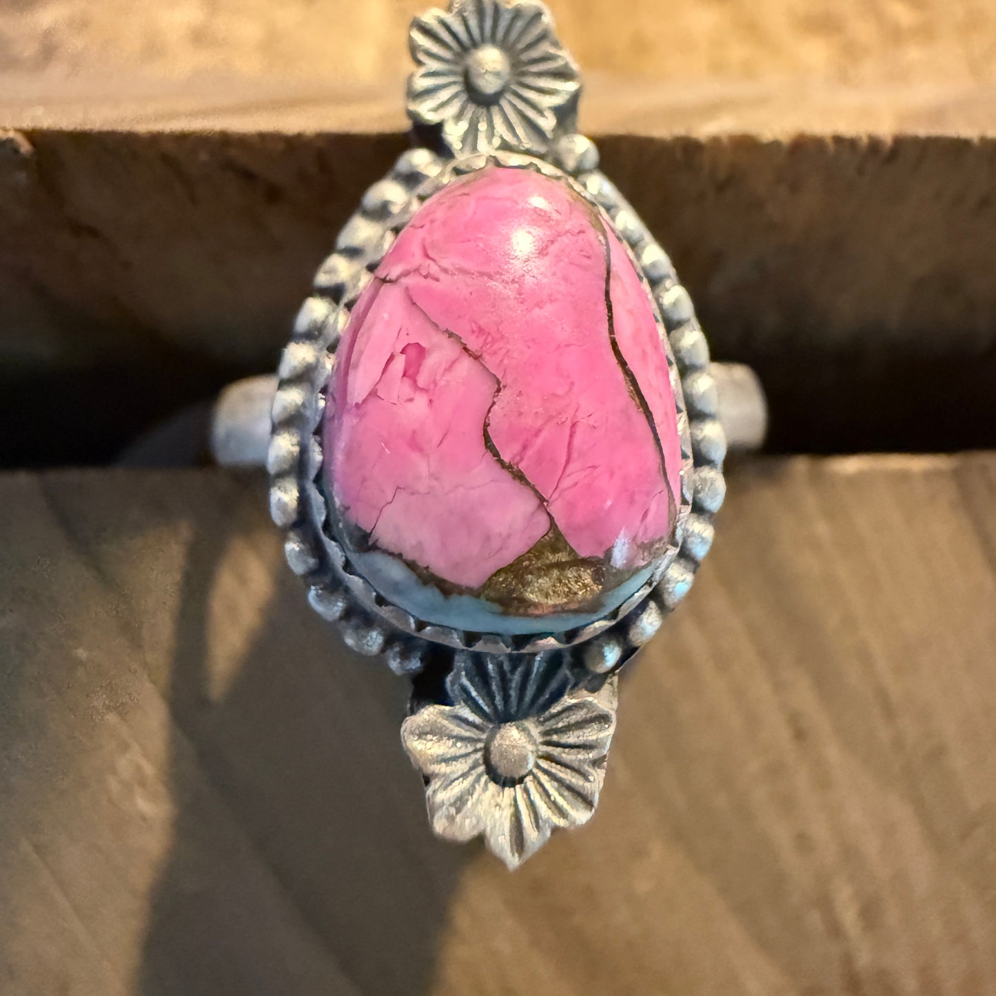 Cotton Candy Dahlia Gemstone Adjustable Ring in Sterling Silver