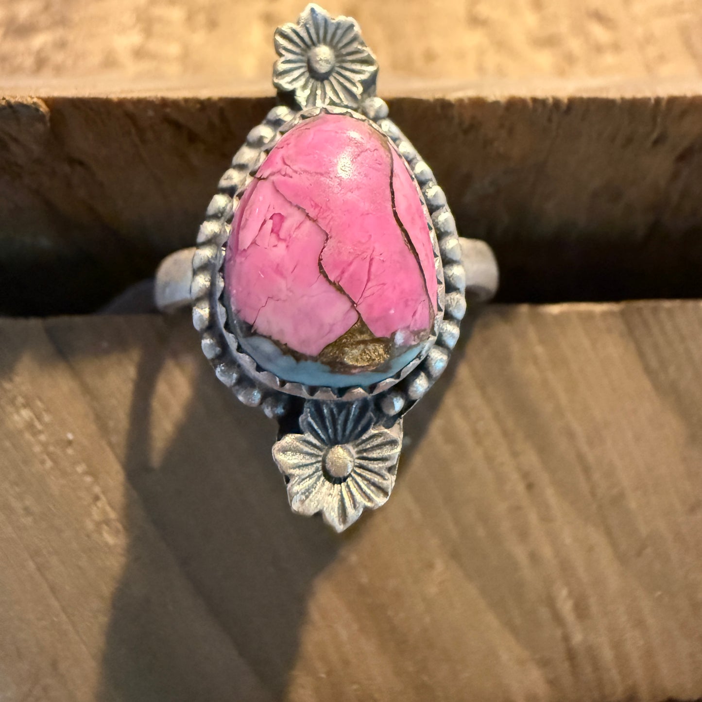 Cotton Candy Dahlia Gemstone Adjustable Ring in Sterling Silver