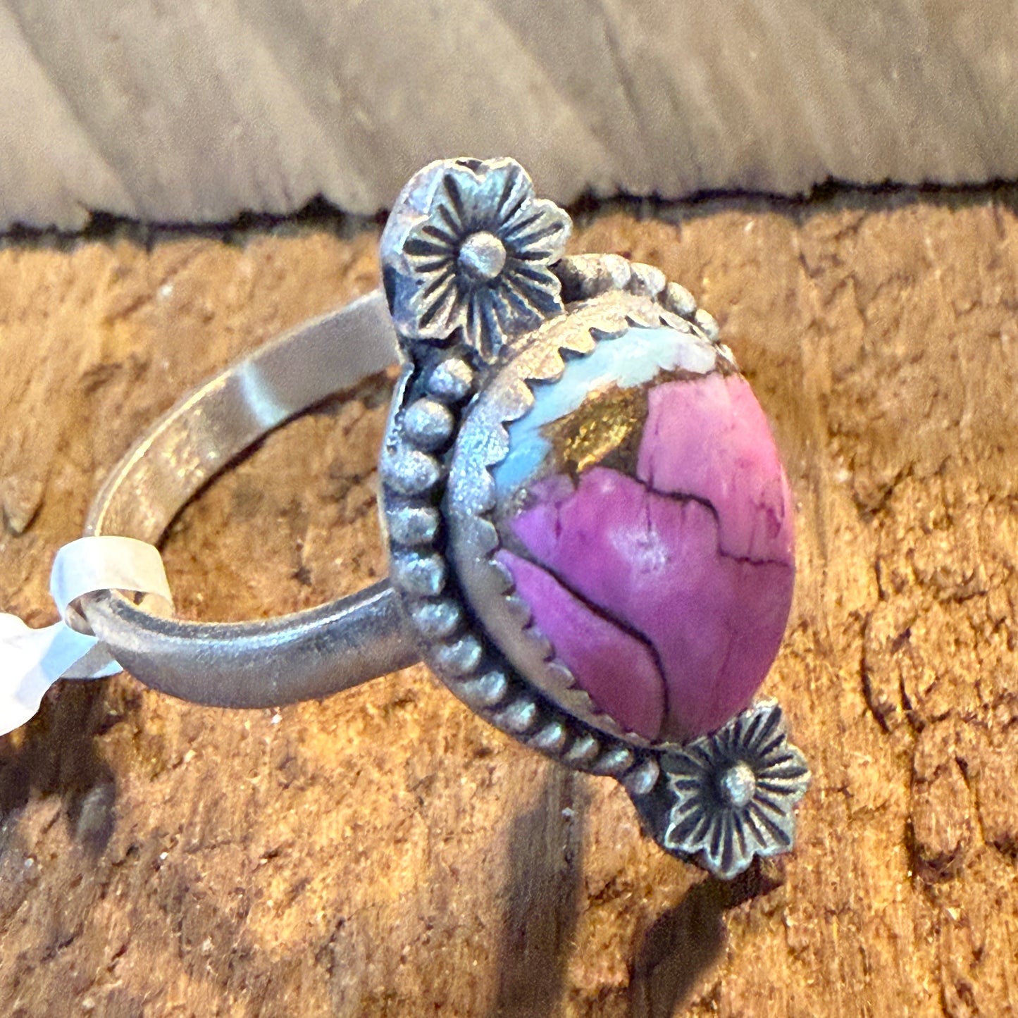 Cotton Candy Dahlia Gemstone Adjustable Ring in Sterling Silver