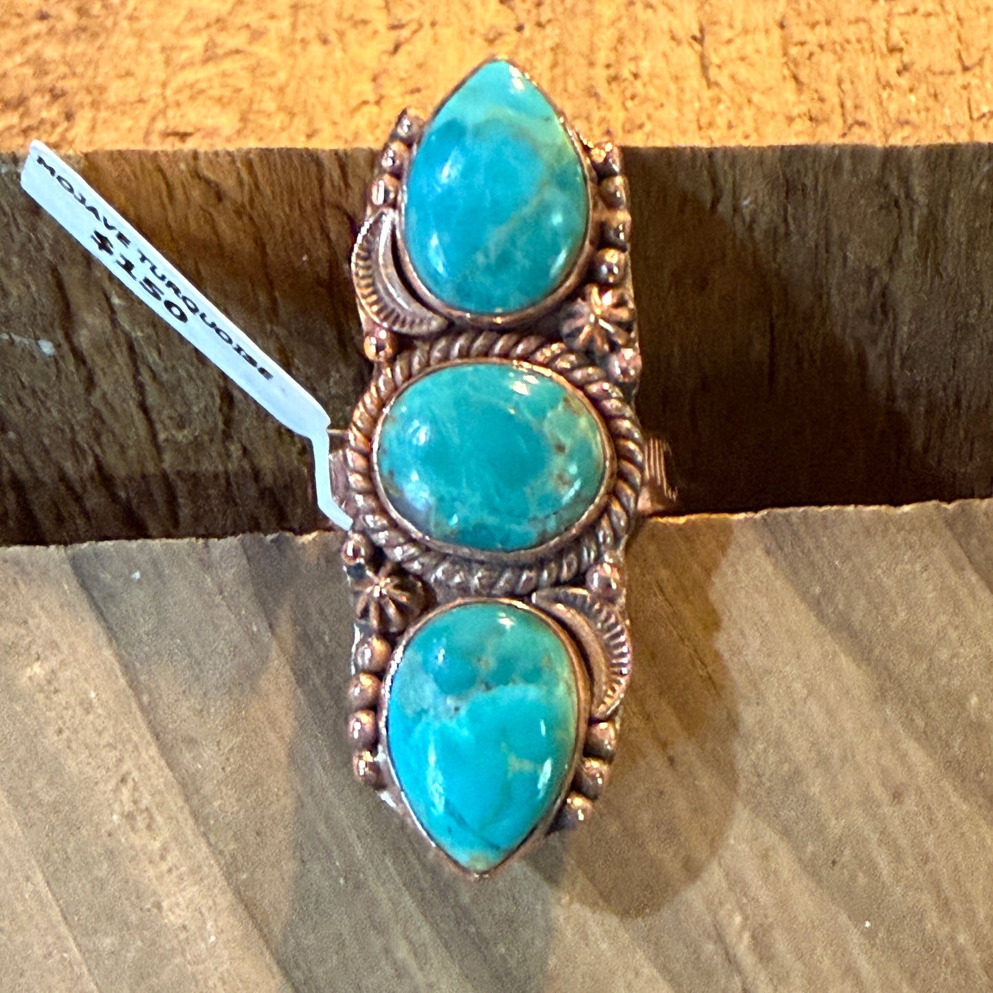 Mojave Turquoise Gemstone Copper Adjustable Ring 1.75 Inch