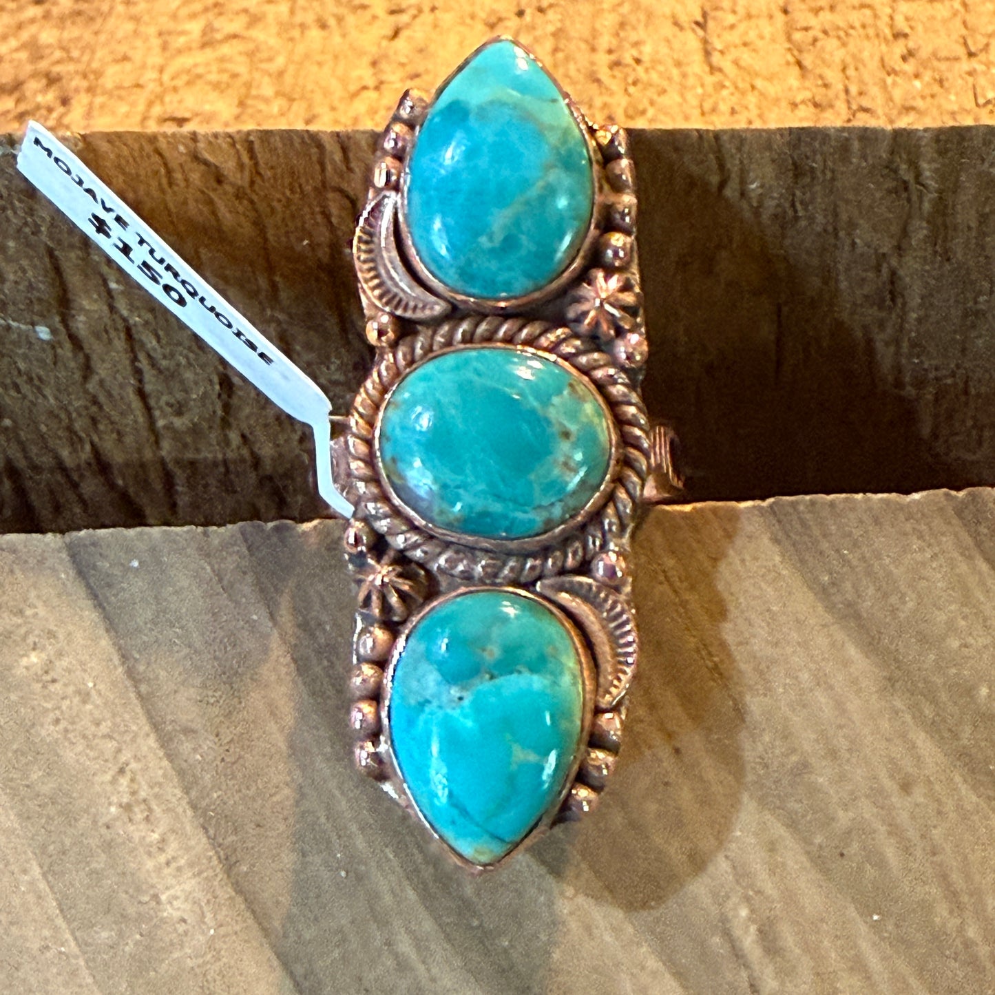 Mojave Turquoise Gemstone Copper Adjustable Ring 1.75 Inch