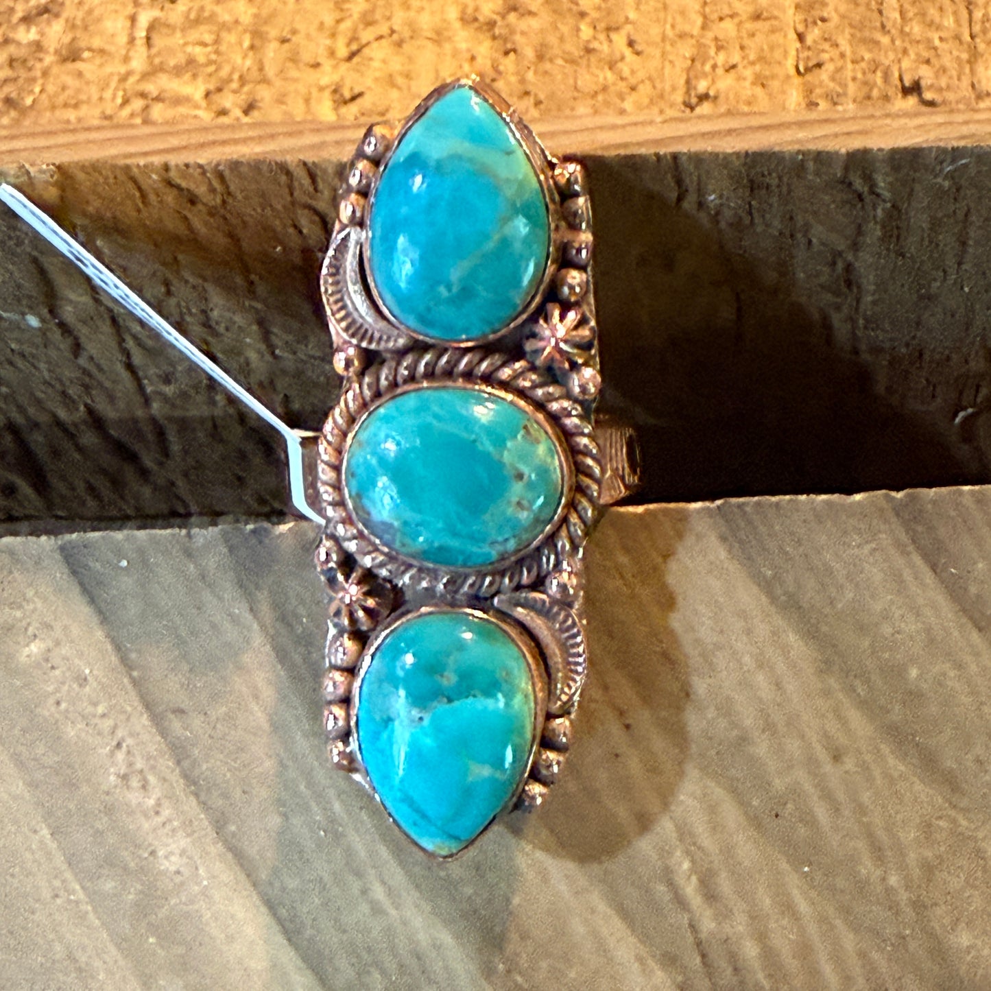Mojave Turquoise Gemstone Copper Adjustable Ring 1.75 Inch