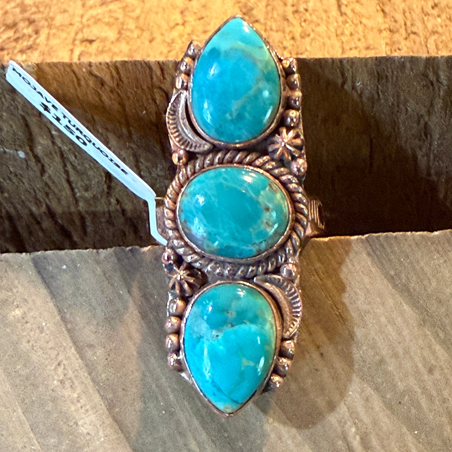 Mojave Turquoise Gemstone Copper Adjustable Ring 1.75 Inch