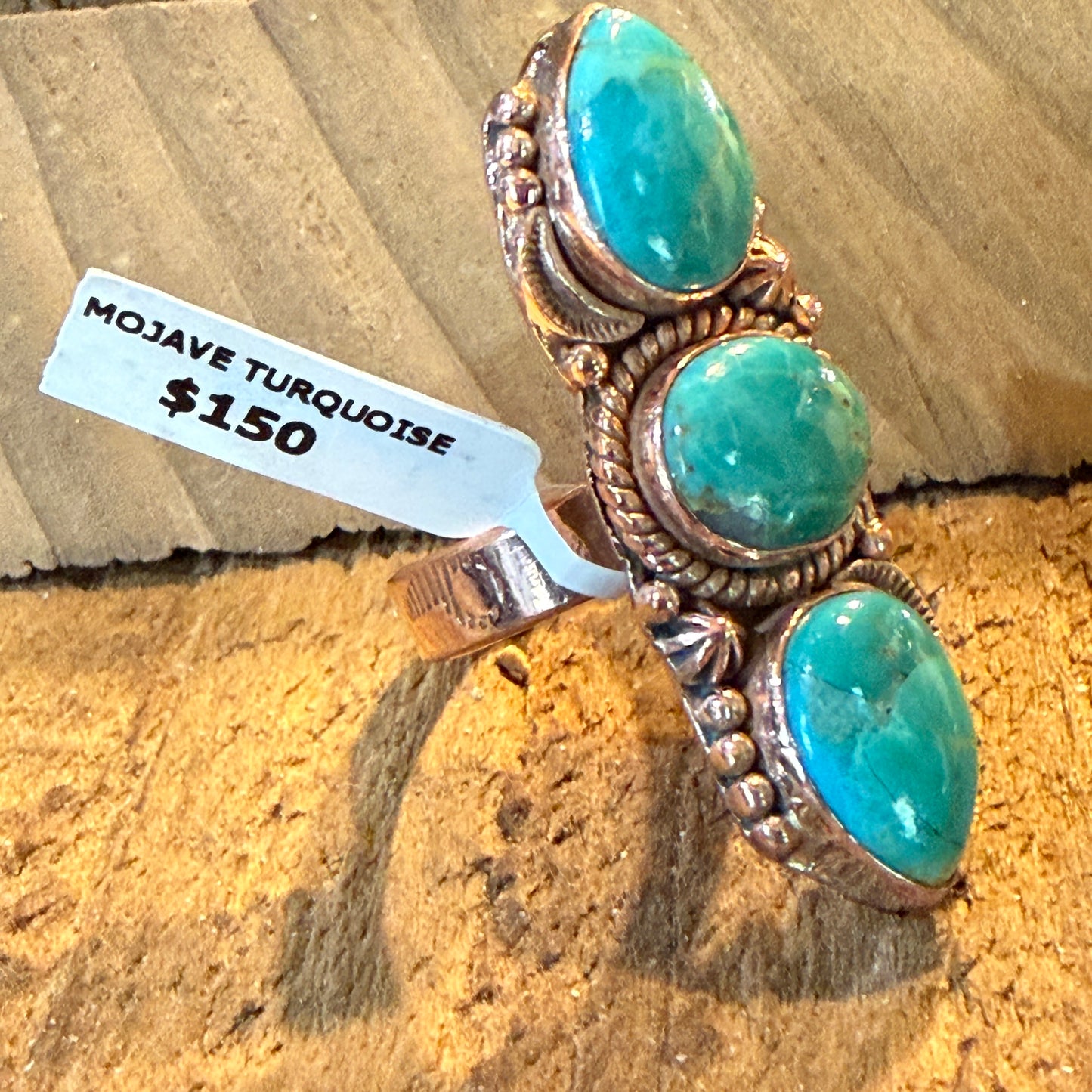 Mojave Turquoise Gemstone Copper Adjustable Ring 1.75 Inch
