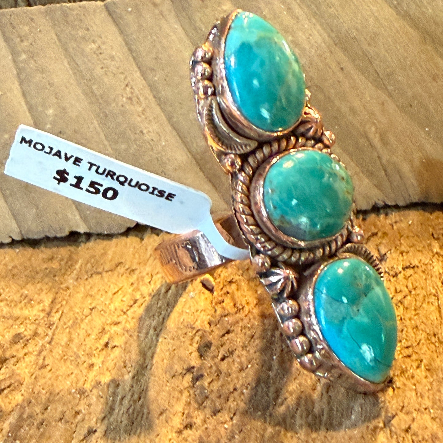 Mojave Turquoise Gemstone Copper Adjustable Ring 1.75 Inch