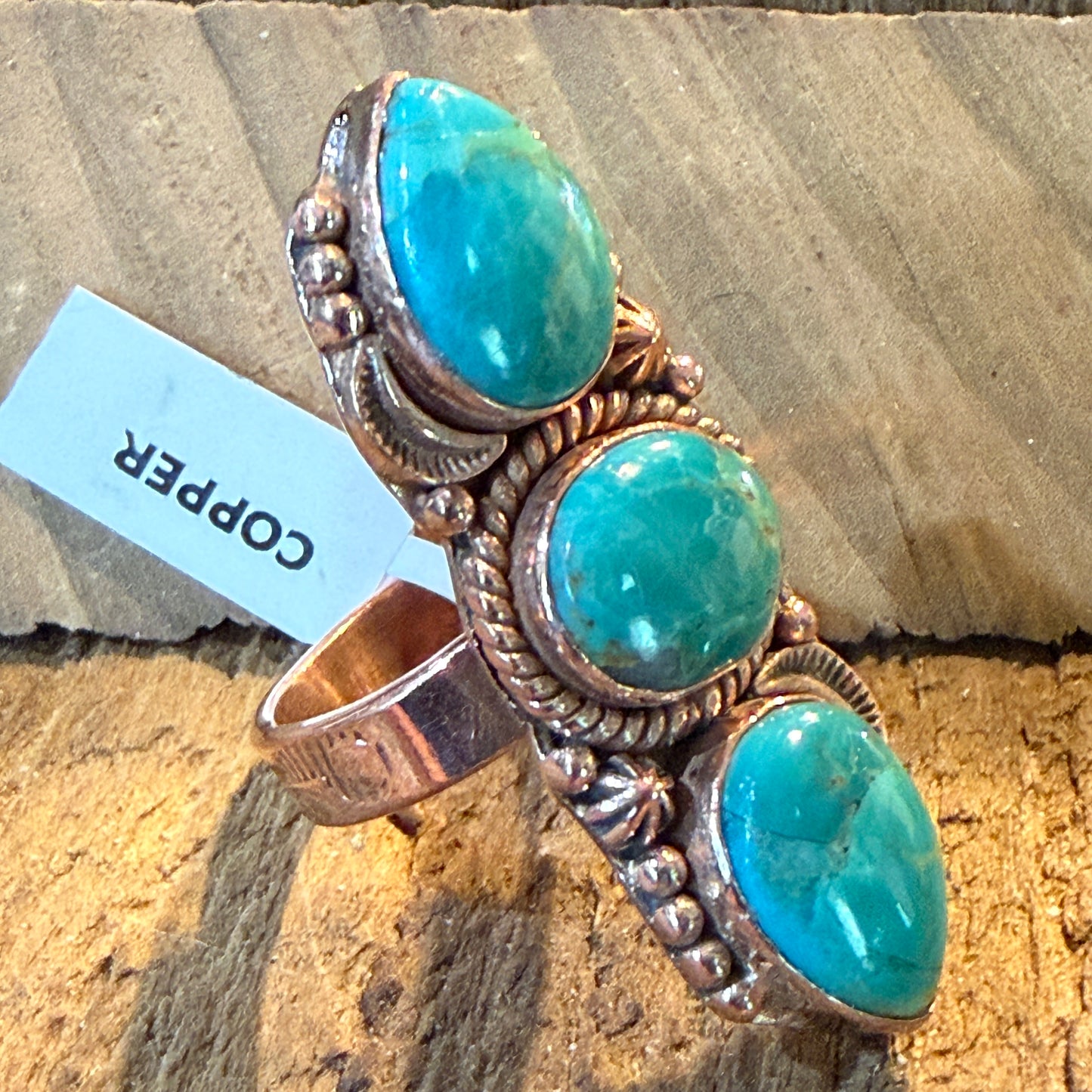 Mojave Turquoise Gemstone Copper Adjustable Ring 1.75 Inch