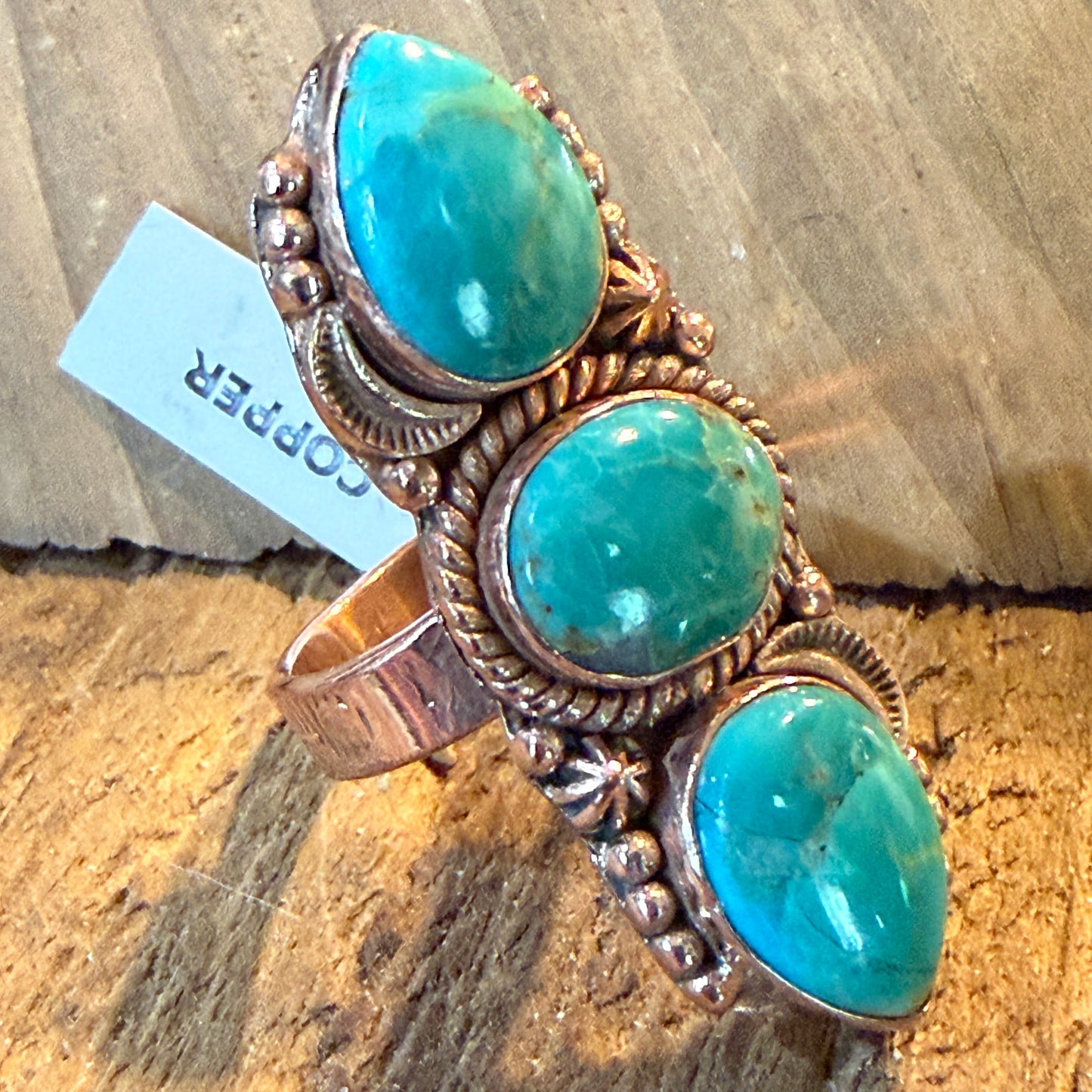 Mojave Turquoise Gemstone Copper Adjustable Ring 1.75 Inch