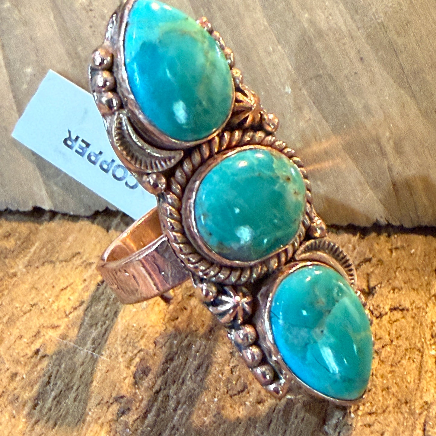 Mojave Turquoise Gemstone Copper Adjustable Ring 1.75 Inch