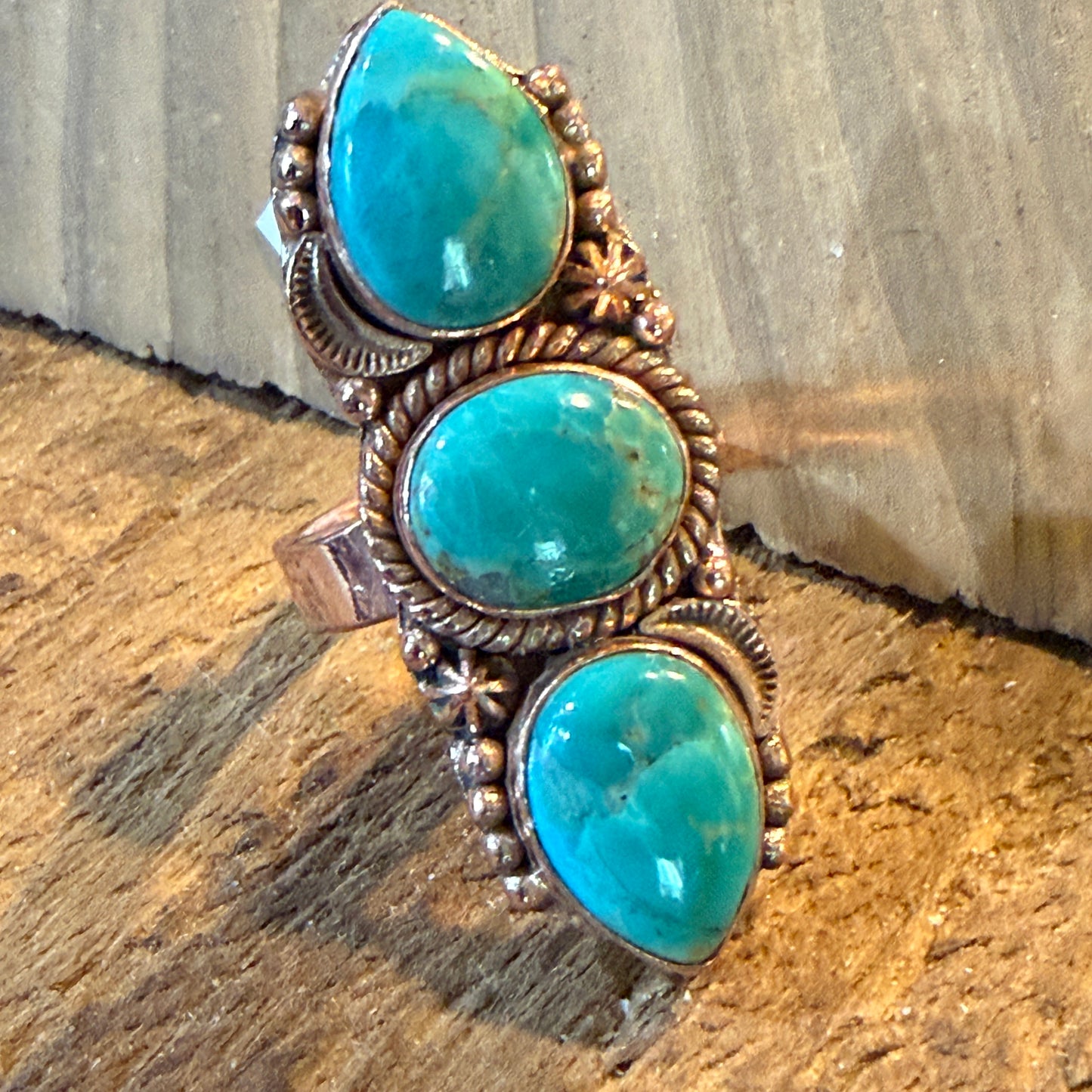 Mojave Turquoise Gemstone Copper Adjustable Ring 1.75 Inch