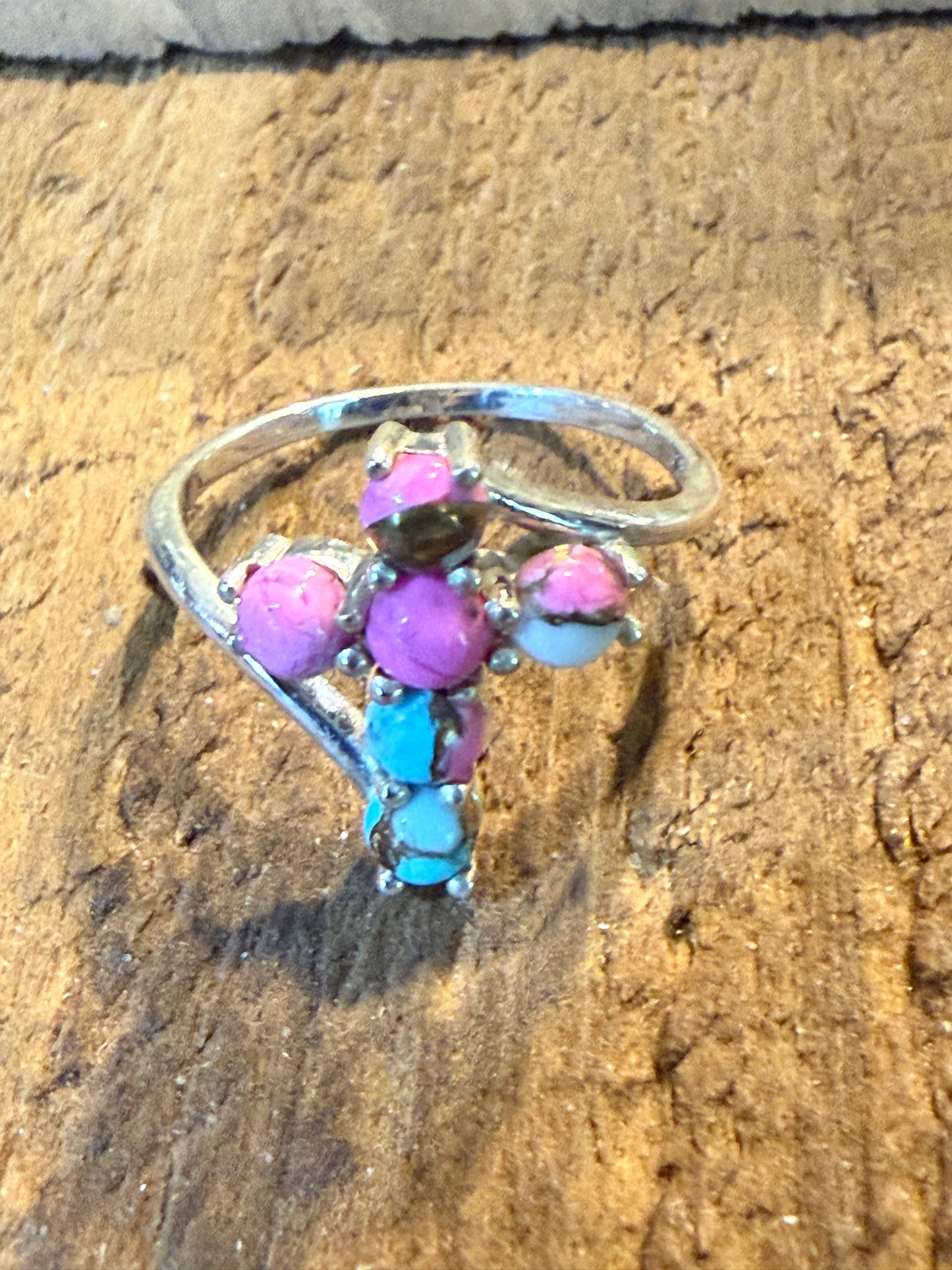 Cotton Candy Dahlia Gemstone Cross Ring Sterling Silver Size Seven Point Five