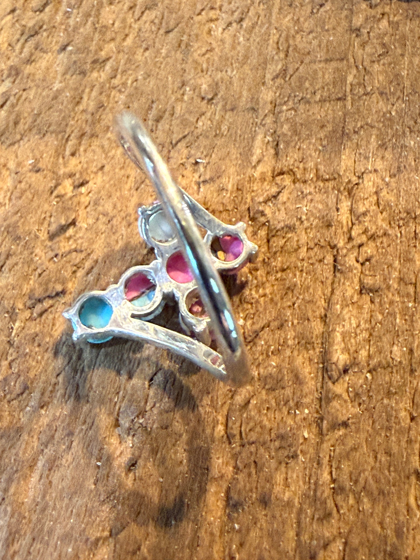 Cotton Candy Dahlia Gemstone Cross Ring Sterling Silver Size Seven Point Five
