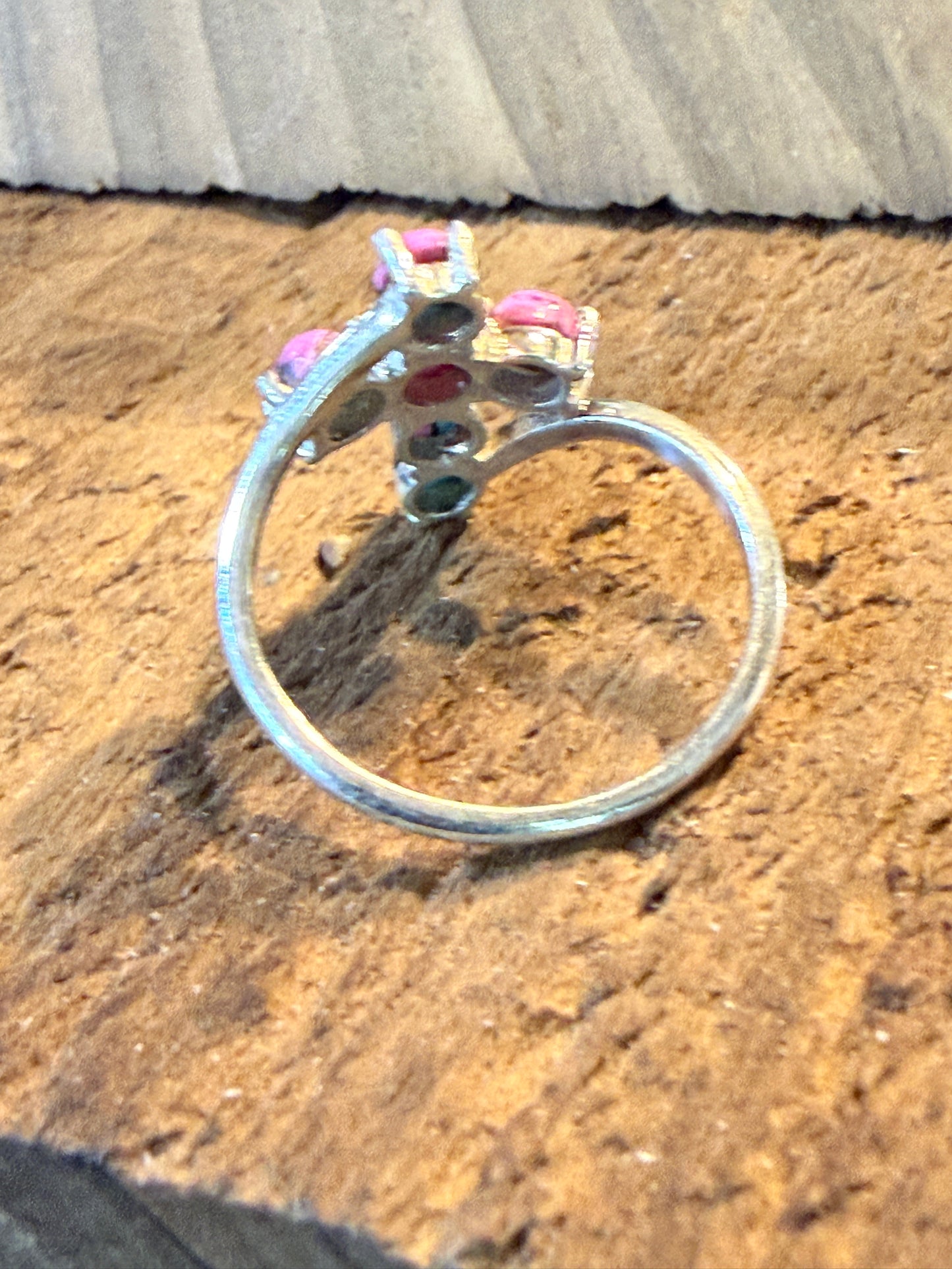 Cotton Candy Dahlia Gemstone Cross Ring Sterling Silver Size Seven Point Five