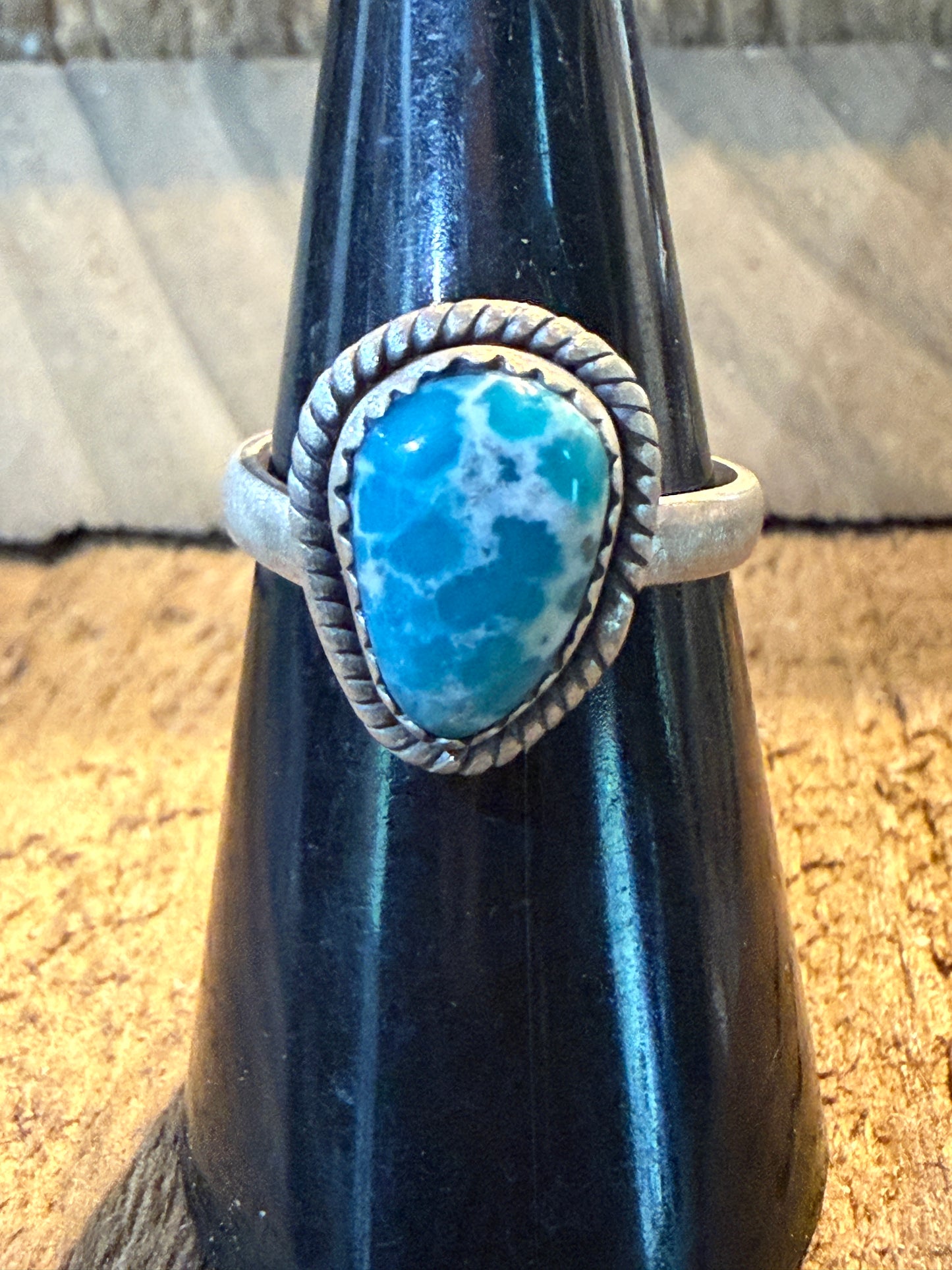 White Water Turquoise Gemstone Adjustable Ring In Sterling Silver