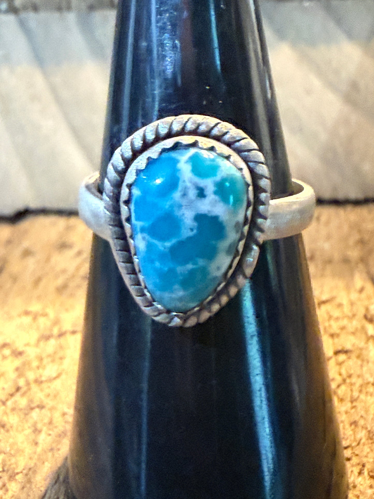 White Water Turquoise Gemstone Adjustable Ring In Sterling Silver
