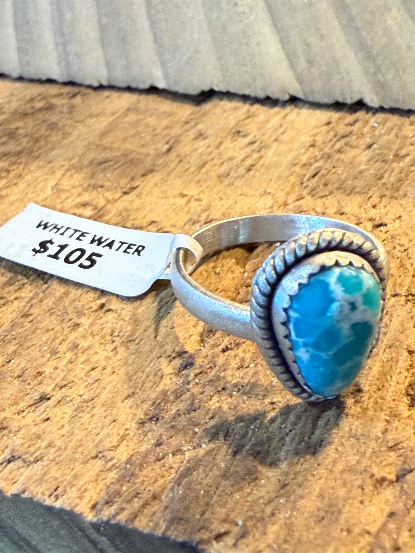 White Water Turquoise Gemstone Adjustable Ring In Sterling Silver