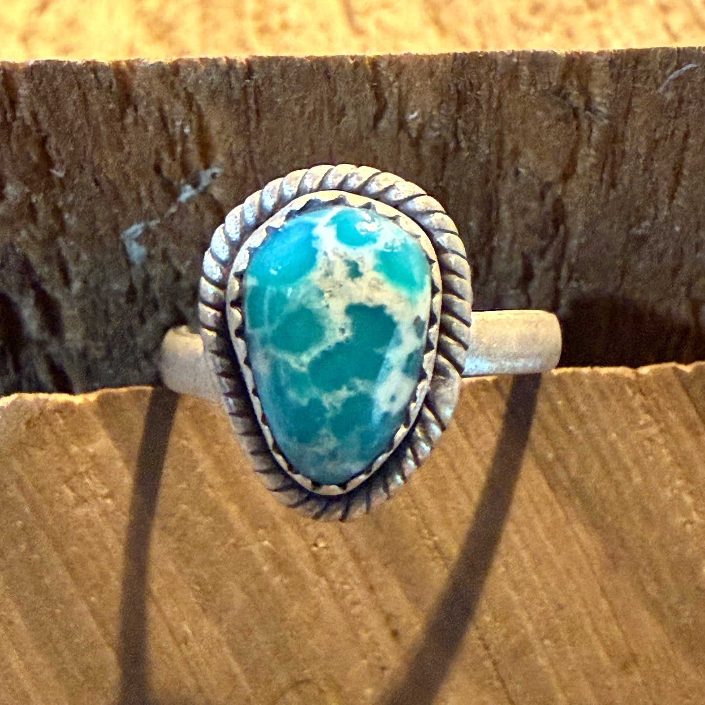 White Water Turquoise Gemstone Adjustable Ring In Sterling Silver