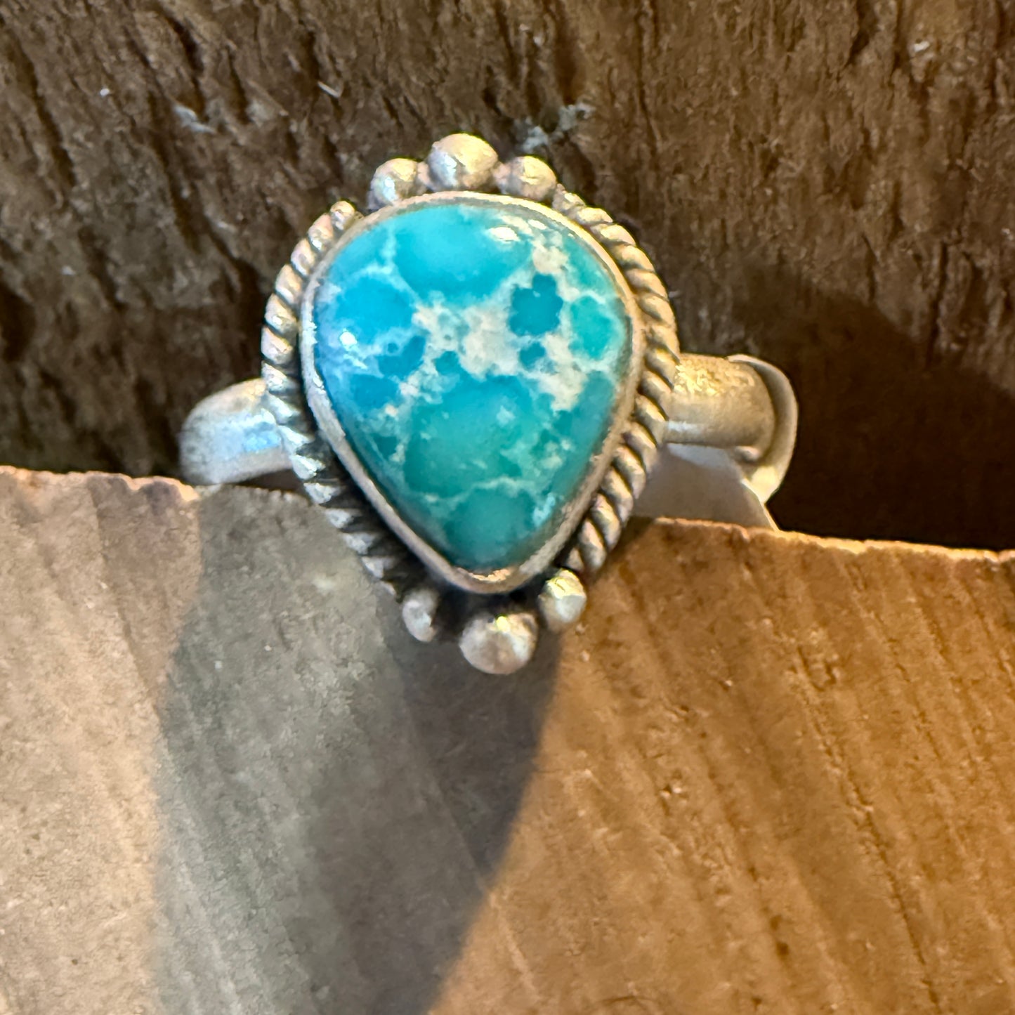 White Water Turquoise Gemstone Adjustable Sterling Silver Ring