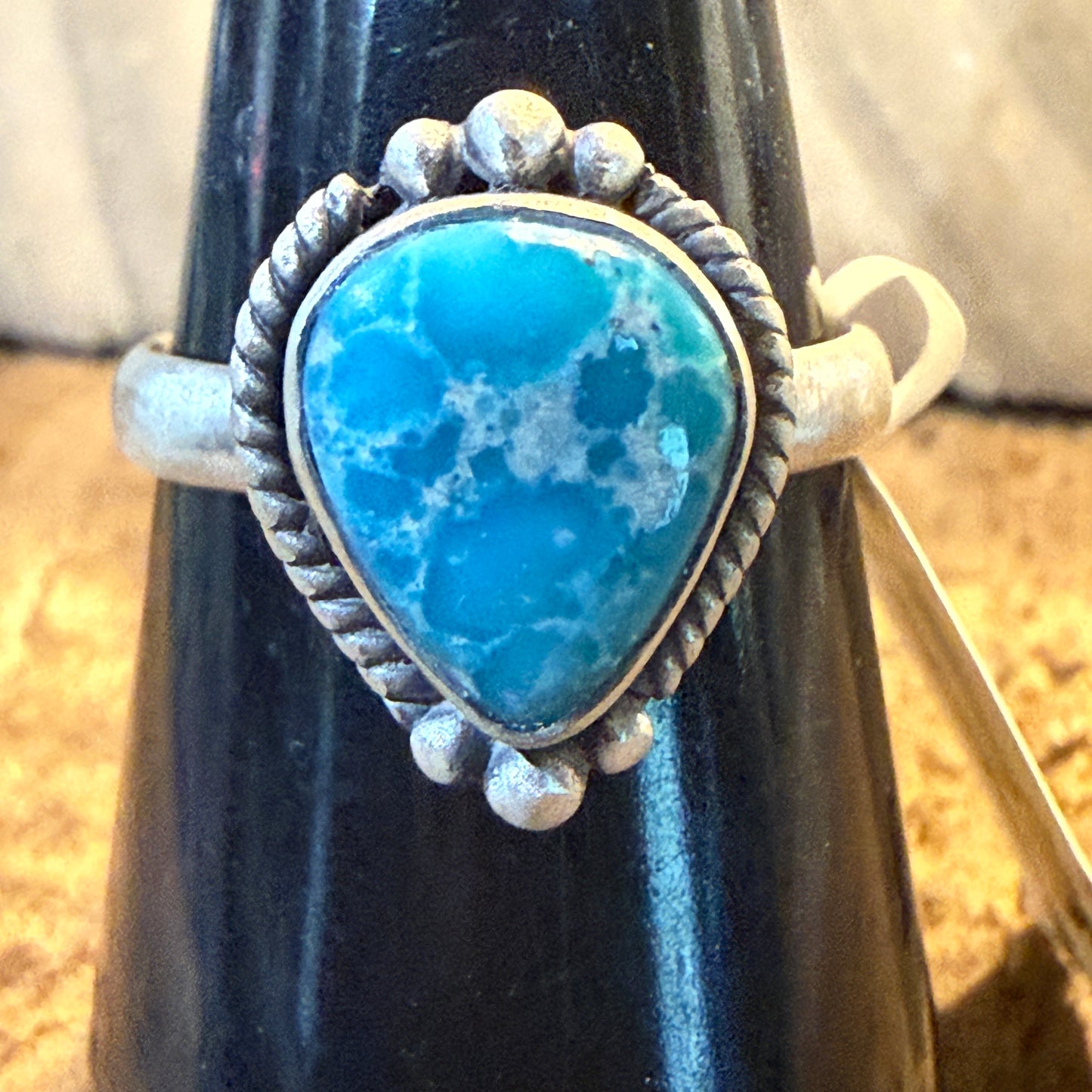 White Water Turquoise Gemstone Adjustable Sterling Silver Ring
