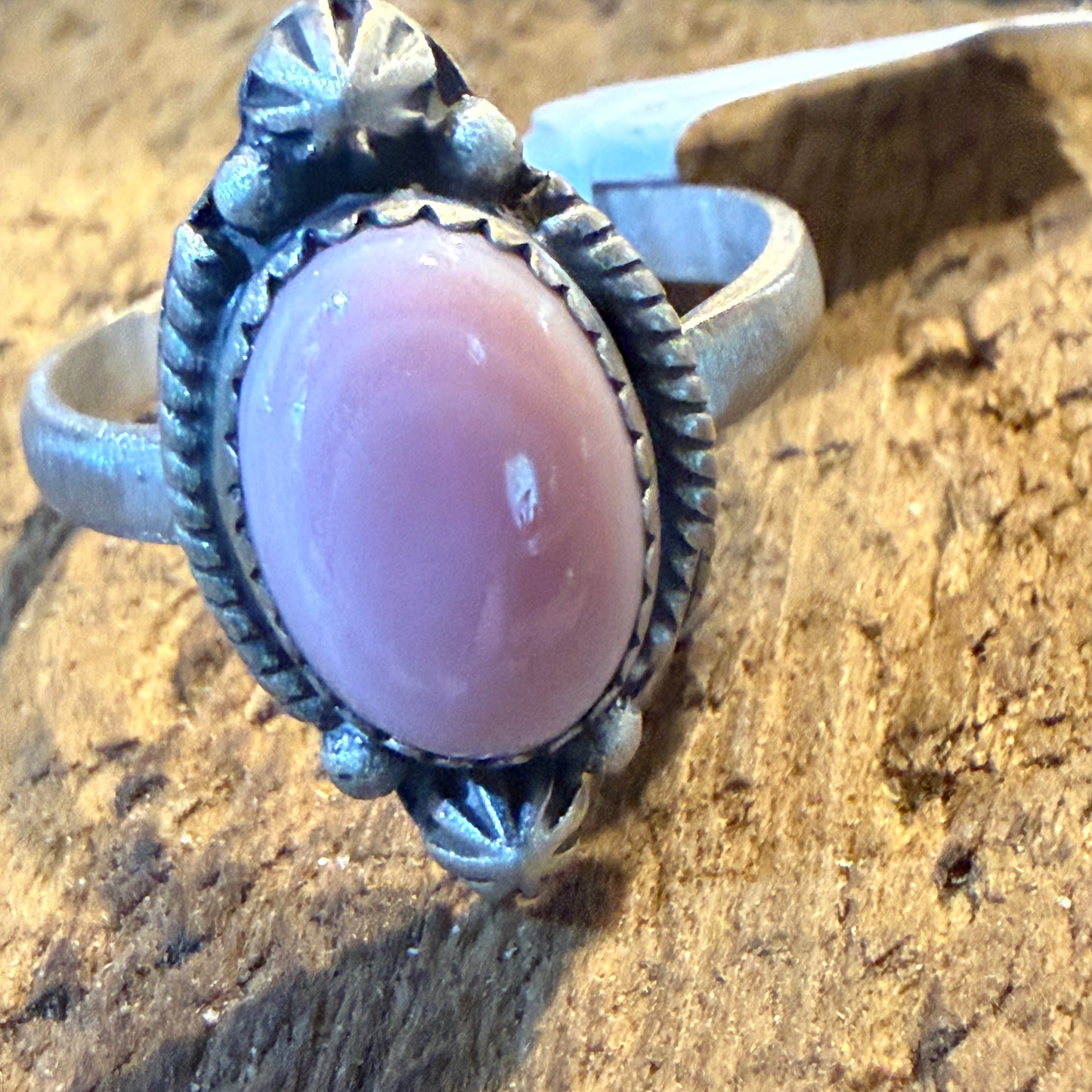 Pink Conch Turquoise Gemstone Adjustable Ring Sterling Silver