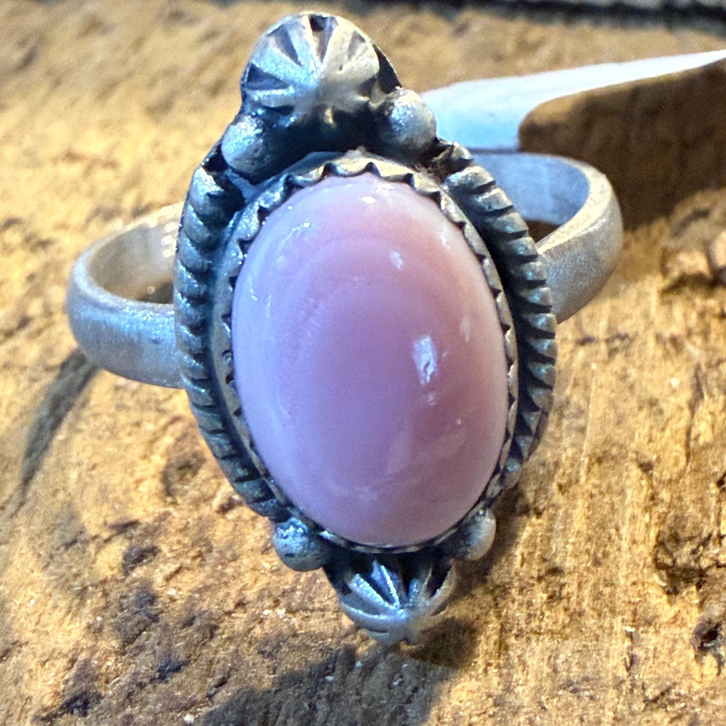 Pink Conch Turquoise Gemstone Adjustable Ring Sterling Silver