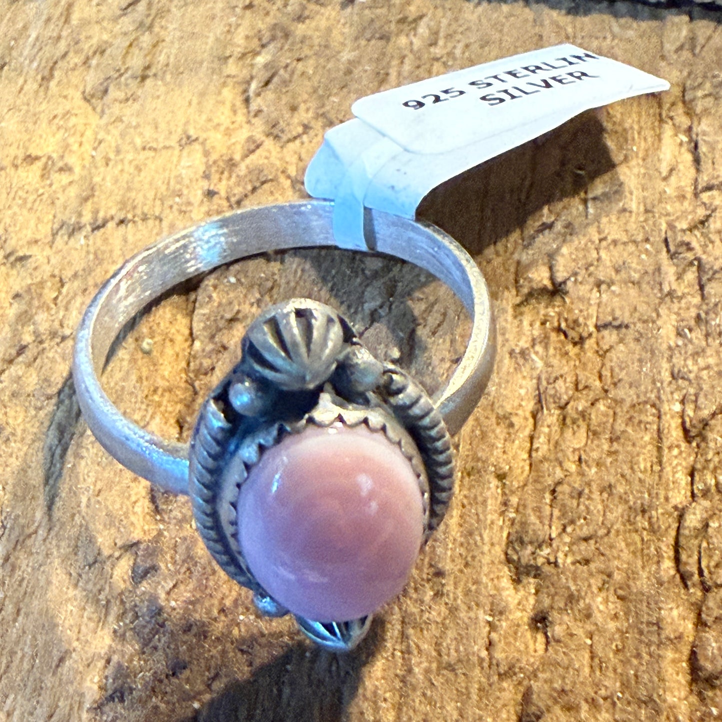 Pink Conch Turquoise Gemstone Adjustable Ring Sterling Silver