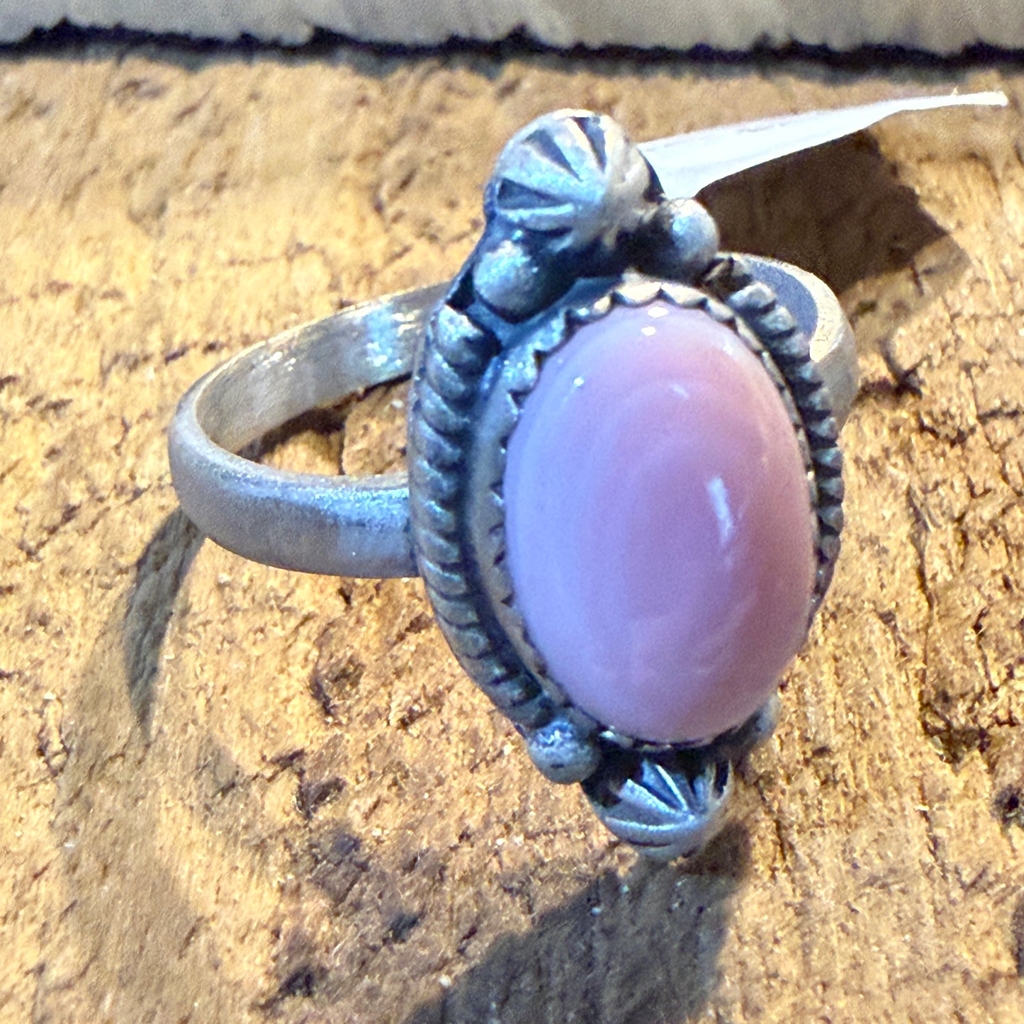 Pink Conch Turquoise Gemstone Adjustable Ring Sterling Silver