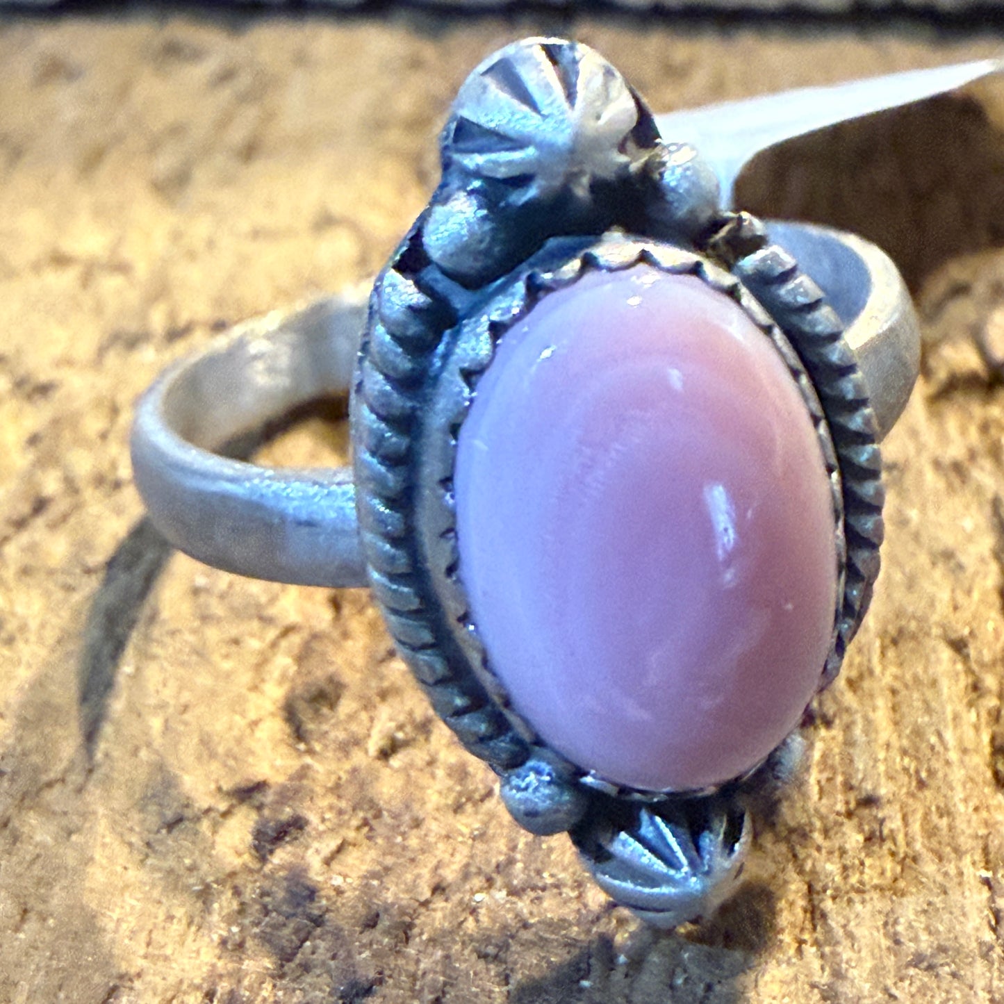 Pink Conch Turquoise Gemstone Adjustable Ring Sterling Silver